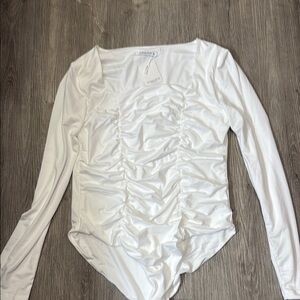White Sheen Bodysuit with Scoop Neckline